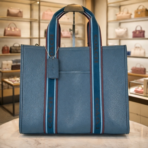 Coach Unisex Smith Tote Blue Shoulder Crossbody Work Laptop Leather Bag